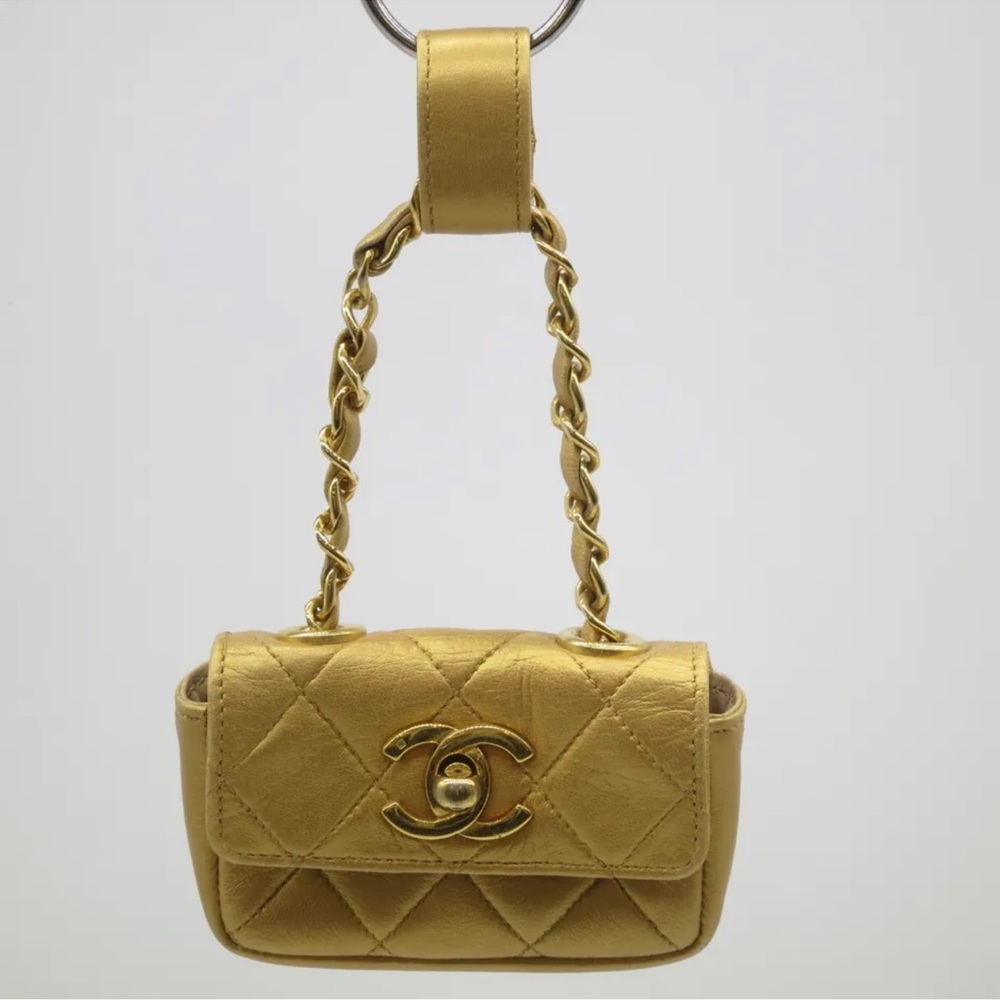 Authentic Chanel gold leather belt pouch